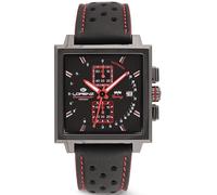 LORENZ GRANPREMIO 030249AA Orologio Uomo Cronografo Quadrato Nero e Rosso Pelle