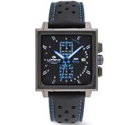 LORENZ GRANPREMIO 030249BB Orologio Uomo Cronografo Quadrato Nero e Azzurro Pell