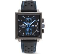 LORENZ GRANPREMIO 030249BB Orologio Uomo Cronografo Quadrato Nero e Azzurro Pell