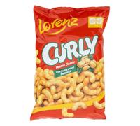 Lorenz Snack-World Rohscheiben, Curly Classic, Snack Salato di Mais con Pasta di Arachidi, Cornetti al Gusto di Arachidi, Croccanti all'Esterno, non Fritto e Vegano, 1 Confezione da 120gr