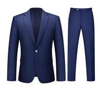 Lorenzo Bruno Completo da Uomo in 2 Pezzi da Uomo, con Un Bottone, Slim Fit, Giacca e Pantaloni Tinta Unita, Set Smoking, per Feste di Matrimonio e Affari, Blu Navy, M
