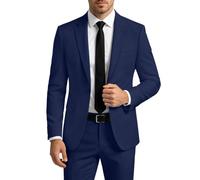 Lorenzo Bruno Completo da Uomo in 2 Pezzi da Uomo, con Un Bottone, Slim Fit, Giacca e Pantaloni Tinta Unita, Set Smoking, per Feste di Matrimonio e Affari, Blu Navy, M