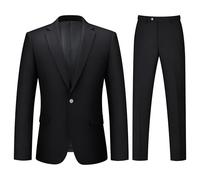 Lorenzo Bruno Completo da Uomo in 2 Pezzi da Uomo, con Un Bottone, Slim Fit, Giacca e Pantaloni Tinta Unita, Set Smoking, per Feste di Matrimonio e Affari, Nero, M