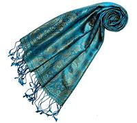 Lorenzo Cana 78646 - Sciarpa di Seta Firmata da Donna, Elegante, Motivo Cachemire, Turchese, Oro
