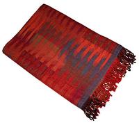 Lorenzo Cana 9620877 - Coperta in lana jacquard tessuta in lana di agnello merino, coperta per divano, coperta per divano, coperta in lana, colore rosso, blu, 140 cm x 200 cm