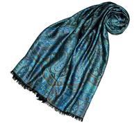 Lorenzo Cana Luxury Seiden 78671 - Asciugamano in seta XXL, 120 cm x 120 cm, tessuto jacquard, 100% seta, motivo Paisley Stola, panno pashmina, panno di seta, blu turchese, Turchese Blu Multicolore,