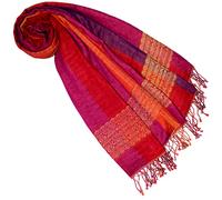 Lorenzo Cana Pashmina Scaldacollo 70 x 180 cm Cotone Sciarpa Donna Lana Stola Multicolore, Fibra Naturale Sciarpa di Marca, Frangia Tessuta arancione/rosa/viola. Taglia unica