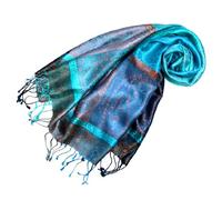 Lorenzo Cana Pashmina - Sciarpa in seta jacquard 100% seta, motivo cashmere, multicolore, 70 x 190 cm, Turchese-rosa-lilla, 70 x 190 cm