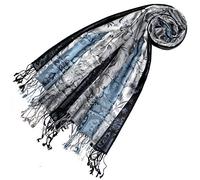 Lorenzo Cana Pashmina - Sciarpa in tessuto jacquard, 100% seta, motivo Paisley, in seta pashmina, multicolore, 70 x 190 cm, blu/grigio argento., Taglia unica