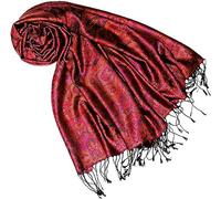 Lorenzo Cana Pashmina - Sciarpa in tessuto jacquard, 100% seta, motivo Paisley, in seta pashmina, multicolore, 70 x 190 cm, Rosa-Arancione-Rosso, Taglia unica