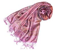 Lorenzo Cana Pashmina - Sciarpa in tessuto jacquard, 100% seta, motivo Paisley, in seta pashmina, multicolore, 70 x 190 cm, Rosa-oro-verde chiaro, Taglia unica