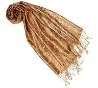Lorenzo Cana Pashmina - Sciarpa in tessuto jacquard, 100% seta, motivo Paisley, in seta pashmina, multicolore, 70 x 190 cm, oro cammello, Taglia unica