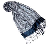Lorenzo Cana Pashmina - Sciarpa in tessuto jacquard, 100% seta, motivo Paisley, in seta pashmina, multicolore, 70 x 190 cm, Blu/Gris., Taglia unica