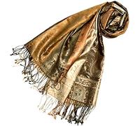 Lorenzo Cana Pashmina - Sciarpa in tessuto jacquard, 100% seta, motivo Paisley, in seta pashmina, multicolore, 70 x 190 cm, Oro caffè, Taglia unica