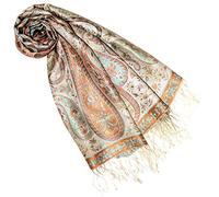 Lorenzo Cana Pashmina - Sciarpa in tessuto jacquard, 100% seta, motivo Paisley, in seta pashmina, multicolore, 70 x 190 cm, Avorio pastello, Taglia unica