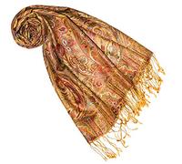 Lorenzo Cana Pashmina - Sciarpa in tessuto jacquard, 100% seta, motivo Paisley, in seta pashmina, multicolore, 70 x 190 cm, Giallo-palissandro-arancio, Taglia unica