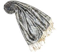 Lorenzo Cana Pashmina - Sciarpa in tessuto jacquard, 100% seta, motivo Paisley, in seta pashmina, multicolore, 70 x 190 cm, Grigio argento-avorio, 70 x 190 cm