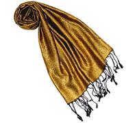 Lorenzo Cana Pashmina - Sciarpa jacquard in 100% seta, motivo Paisley, effetto seta, pashmina multicolore, 70 x 190 cm, oro-giallo-nero, Taglia unica