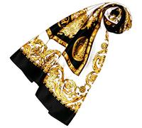 Lorenzo Cana - Sciarpa da donna in seta 100% con motivo barocco e paisley, sciarpa da donna, sciarpa di marca, Nero , 100 x 100 cm