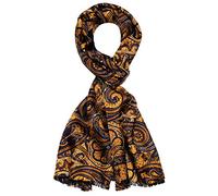 LORENZO CANA Sciarpa Italiana Pashmina Frontside 100% Seta Retro 100% Lana Scialle 63 '' x 12'' Paisley Oro Blu Scuro Bianco 8915211