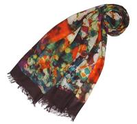 Lorenzo Cana - Sciarpa pashmina da donna, in morbida lana di agnello merino, motivo floreale, multicolore, 70 cm x 180 cm, 78698