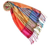 Lorenzo Cana Sciarpa pashmina da donna in tessuto jacquard 100% seta, 70 x 190 cm, sciarpa in seta Paisley, Multicolore