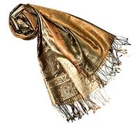 Lorenzo Cana Sciarpa pashmina da donna in tessuto jacquard 100% seta, 70 x 190 cm, sciarpa in seta Paisley, marrone
