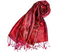 Lorenzo Cana Sciarpa pashmina da donna in tessuto jacquard 100% seta, 70 x 190 cm, sciarpa in seta Paisley, Colore: rosso, 70 cm x 190 cm