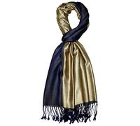 Lorenzo Cana Sciarpa reversibile, 70% seta, 30% viscosa, 70 x 190 cm, bicolore, reversibile, double face, da uomo, Oro-blu marino, 70 x 190 cm