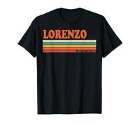 Lorenzo Retro Personalizzato Nome Vintage Stripes Maglietta con Stampa Grafica Economica, Uomo, Nero, XL