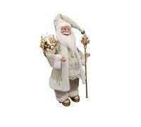LORENZON GIFT Ellegift Babbo Natale Bianco e Oro con Scettro, Soprammobile Natalizio, Decorazioni per Interni o Esterni, in Poliresina e Tessuto, Alto 46cm