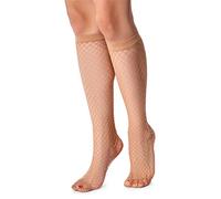 LORES Calze a rete da donna, altezza al ginocchio, modello a rombi, Nana Visone, Taglia unica