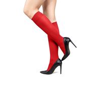 LORES Calzini alti al ginocchio semplici per donne, in tinta unita, per uniforme scolastica da ragazza, Rosso, Taglia unica