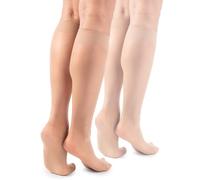 Lores - Calzini da donna al ginocchio, basic, 15 denari, opachi alti, semi trasparenti, 2 paia, Natalie, Cammello, Taglia unica