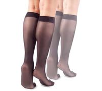 Lores - Calzini da donna al ginocchio, basic, 15 denari, opachi alti, semi trasparenti, 2 paia, Natalie, Taglia unica