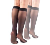 Lores - Calzini da donna al ginocchio, basic, 15 denari, semi trasparenti, 2 paia, Natalie, nero, Taglia unica