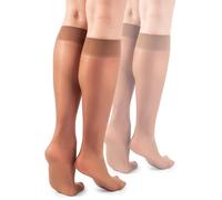 Lores - Calzini da donna al ginocchio, basic, 15 denari, semi trasparenti, confezione da 2 paia, Natalie, Sahara, Taglia unica