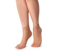 Lores - Calzini semi trasparenti da donna, a taglio basso, invisibili, alti alla caviglia, in nylon, morbidi e confortevoli, taglia unica, 15 denari, confezione da 2 paia, Cammello, Taglia unica