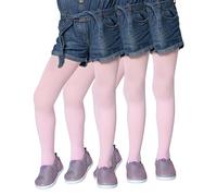 LORES Collant monocromatici per ragazze e bambini - 3 paia - per scuola di balletto e danza con piede, opachi, 40 denari, Colore: rosa., 122-128