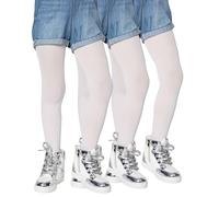 LORES Collant per bambine e ragazze tinta unita - 3 paia - Collant con piede per balletto e danza scolastica, 40 denari, opachi [Prodotto in Italia], White, 9-10 Years
