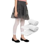 LORES Leggings per Bambine Lunghezza 7/8 alla Moda Senza Piedi Eleganti Pantaloni per Bambini Sport Balletto Yoga Ginnastica Gonna Vestito Alice, Confezione da 2 Bianco 110/116 cm (5/6 Anni)