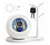 LORESJOY Carica Orologi Automatico 1 Posto, Watch Winder Silenzioso 4 Modi | Chip 3a generazione, 5 colori LED, USB-C + batteria ricaricabile 5-7 giorni, Copertura antipolvere, Gancio, Senza magnetismo