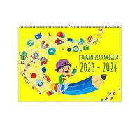 L'organizza Famiglia,Calendario 2023 da muro,Calendario 2023 2024 da parete con planner mensile, 16 Mesi da Settembre 2023 a Dicembre 2024, 100 Stickers per l'organizzazione familiare (Giallo)