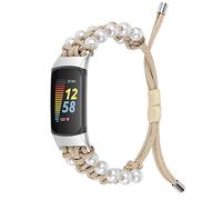 Lorheyar Braccialetto di Perle Compatibile con Fitbit Charge 5/6, Banda Regolabile Watch Cinturino Intrecciato Gioielli di Ricambio Sostituzione Sport Cinghie Compatibile con Charge 5/6