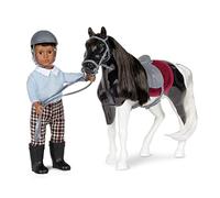 Lori Landon e Luna, Bambola Mini da 15 cm con Cavallo e Accessori | Bambola bambino da 15 cm con cavallo pinto nero, casco, sella, sottosella e briglia con redini; 3+ anni