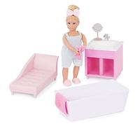 Lori Set vasca da bagno di Adelina con bambola e accessori | 11 pezzi con mini bambola da 15 cm, vasca, sedia a sdraio, mobile bagno con lavabo, specchio e accessori, 3+ anni