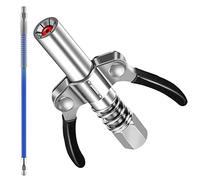 L'Originale Testina Ingrassatore Professionale Autobloccante,Ingrassatore Professionale Pneumatico Pistola Ingrassatore Pistola Ugello per Tutti Pressa per Grasso con Tubo da 30CM (Doppia Maniglia)