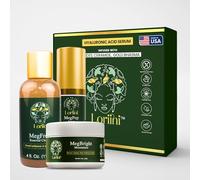 LORIINI Meg-Collection - Set completo per la cura della pelle con detergente MegFresh, siero MegPep e crema idratante MegBright, con strumento Gua Sha incluso