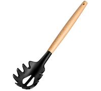 LorisArm Cucchiaio forchetta per pasta con manico in legno, 30,5 cm, in silicone, per uso alimentare, senza BPA, per spaghetti e server