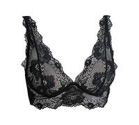 LORMAR Bralette Donna con Ferretto Coppa B in Raffinato Pizzo con Coppe Push Up in Gel con Scollatura Profonda con Taglio Vela. Nero Tg 4